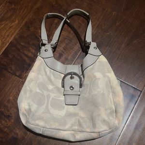 COACH gray and pink Signature Hobo Bag